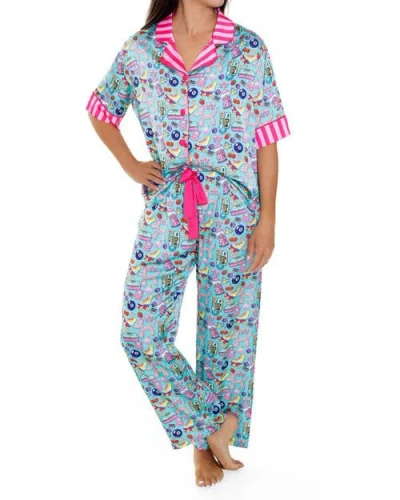 Sunshine Society 90's Girl Silky Short Sleeve Pants Set In Multicolor