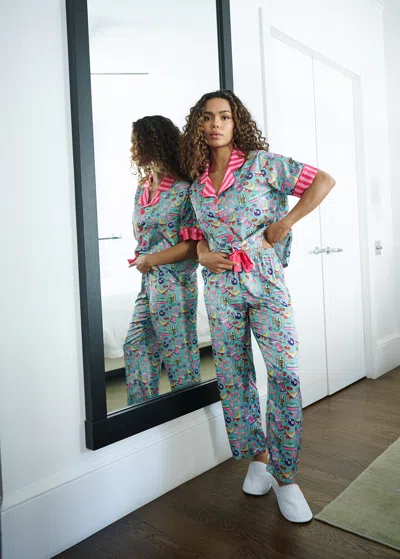 Sunshine Society 90's Girls Silky Pant Set In Blue