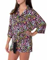 Sunshine Society Bright Animal Silky 3/4 Sleeve Shorts Set In Multi