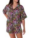 Sunshine Society Bright Animal Silky Short Sleeve Shorts Set In Multi