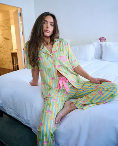Sunshine Society Cabana Club Silky Pant Set In Multi