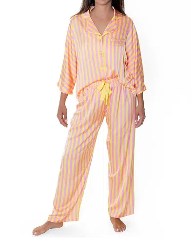 Sunshine Society Club Silky 3/4 Sleeve Pants Set In Multi