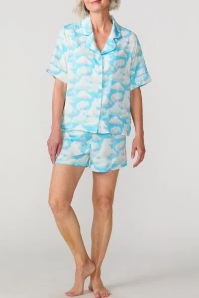 Sunshine Society Daydreamer Silky Pj Short Set In Blue