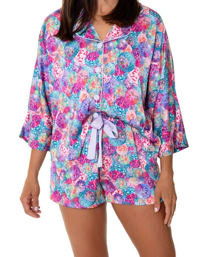 Sunshine Society Disco Queen Silky 3/4 Shirt Set In Multi