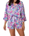 Sunshine Society Disco Queen Silky 3/4 Sleeve Shorts Set In Multi