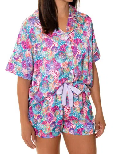 Sunshine Society Disco Queen Silky Short Sleeve & Pajama Set In Purple
