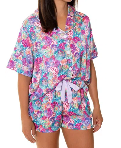 Sunshine Society Disco Queen Silky Short Sleeve Shorts Set In Multi