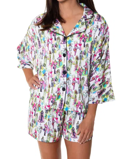 Sunshine Society Fashionista Silky 3/4 Shirt Set In White