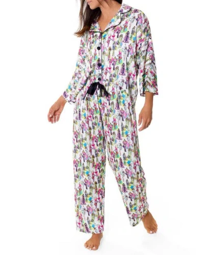 Sunshine Society Fashionista Silky 3/4 Sleeve Pants Set In Multi