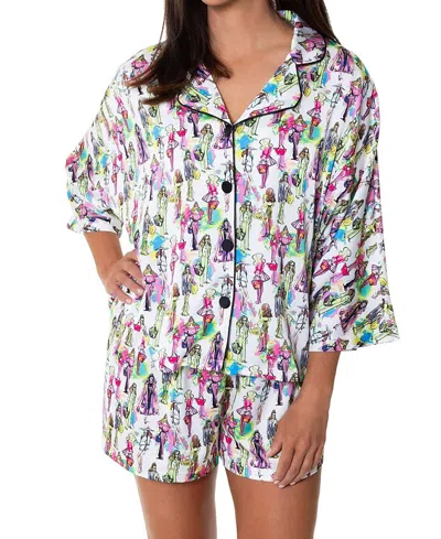 Sunshine Society Fashionista Silky 3/4 Sleeve Shorts Set In Multi