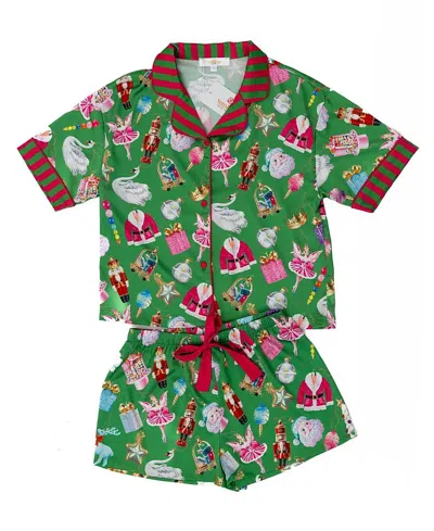 Sunshine Society Girls' Holiday Bauble Short Sleeve Shorts Set - Little Kid, Big Kid In Green