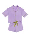 Sunshine Society Girls' Lavender Silky Short Sleeve Shorts Set-little Kid, Big Kid In Purple