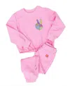 Sunshine Society Girls' Peace Embroidered Jogger Set - Little Kid, Big Kid In Pink