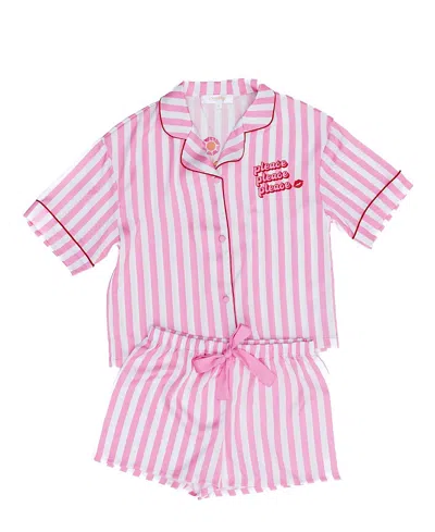 Sunshine Society Girls' Please Please Please Silky Short Sleeve Shorts Set - Little Kid, Big Kid In Pink