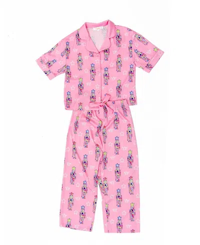Sunshine Society Girls' Silky Graffiti Nutcracker Short Sleeve Pants Set - Little Kid, Big Kid In Pink
