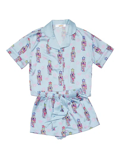 Sunshine Society Girls' Silky Graffiti Nutcracker Short Sleeve Shorts Set - Big Kid In Blue