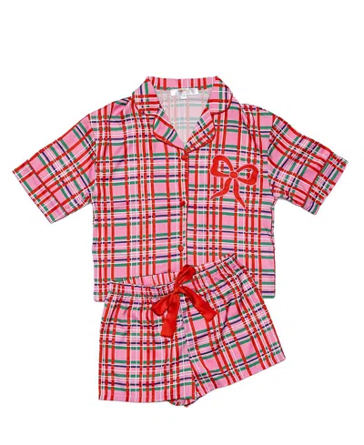 Sunshine Society Girls' Silky Merry Magic Short Sleeve Shorts Set - Little Kid, Big Kid In Red