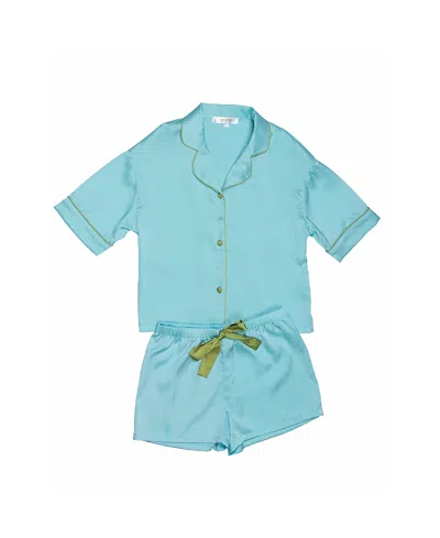 Sunshine Society Girls' Silky Short Sleeve Shorts Set-little Kid, Big Kid In Blue