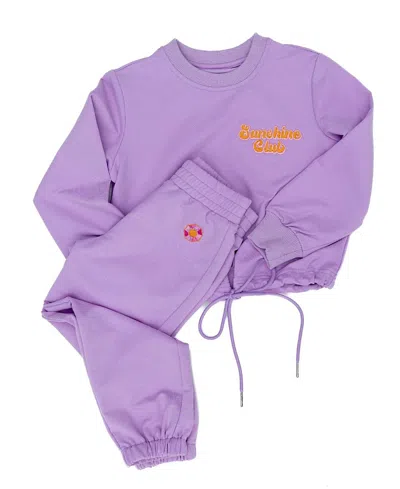 Sunshine Society Girls' Sunshine Club Embroidered Jogger Set - Little Kid, Big Kid In Purple