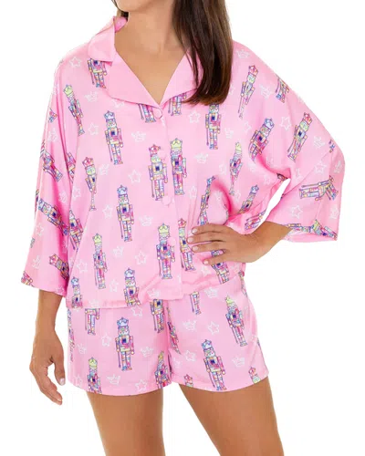 Sunshine Society Graffiti Nutcracker 3/4 Sleeve Shorts Set In Pink