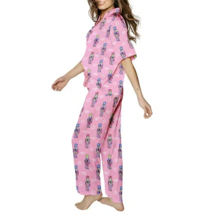 Sunshine Society Graffiti Nutcracker Silky Pants Sleeve Shorts Set In Pink