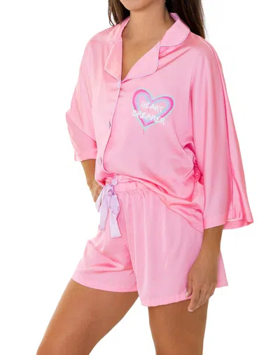 Sunshine Society Heartbreaker Silky 3/4 Sleeve Set In Pink