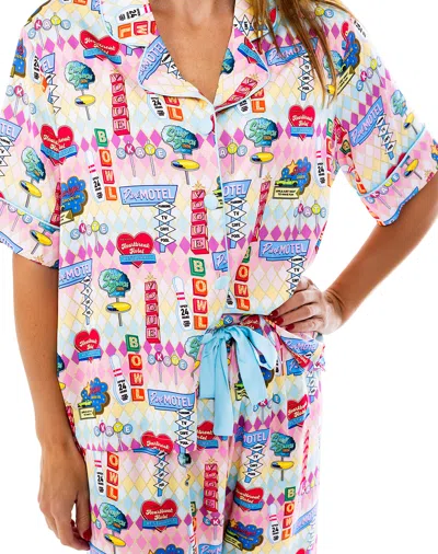 Sunshine Society Highway Holiday Silky Pant Set In Multi