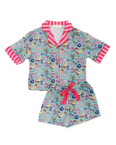 Sunshine Society Kids 90's Girl Silky Short Set In Pink