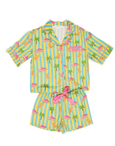 Sunshine Society Kids Cabana Club Silky Short Set In Multi