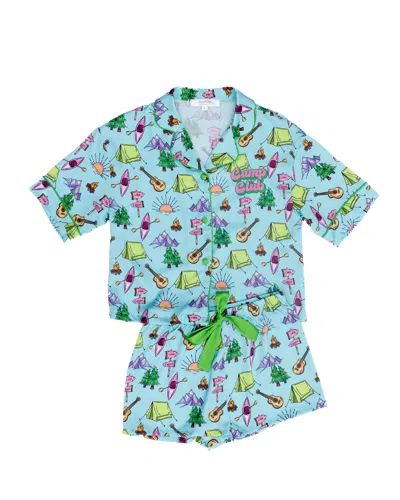 Sunshine Society Kids Camp Club Silky Short Set In Multi