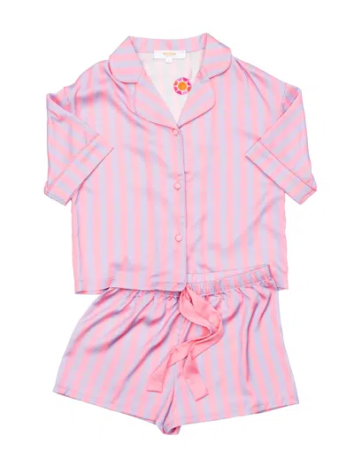 Sunshine Society Kids Cotton Candy Silky Short Set In Pink