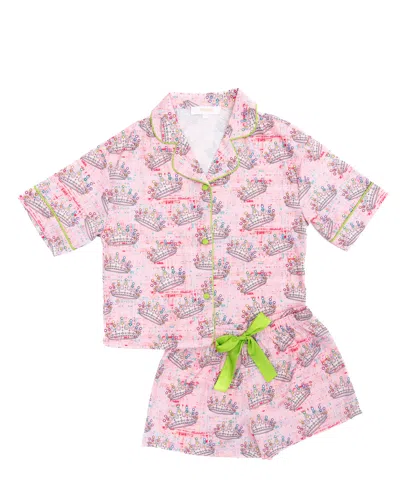 Sunshine Society Kids Crown Jewels Silky Short Set In Multi