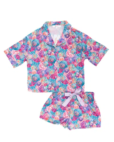 Sunshine Society Kids Disco Silky Short Set In Multi