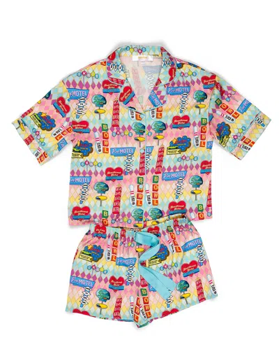 Sunshine Society Kids Highway Holiday Silky Short Set In Multi