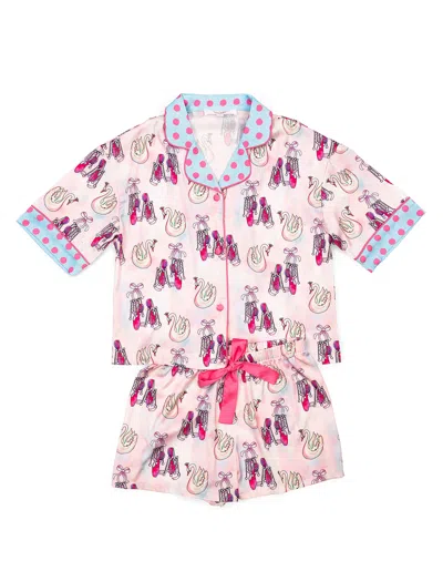 Sunshine Society Kids Swan Lake Silky Short Set In Pink