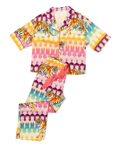 Sunshine Society Kids Tiger Royale Silky Pant Set In Pink