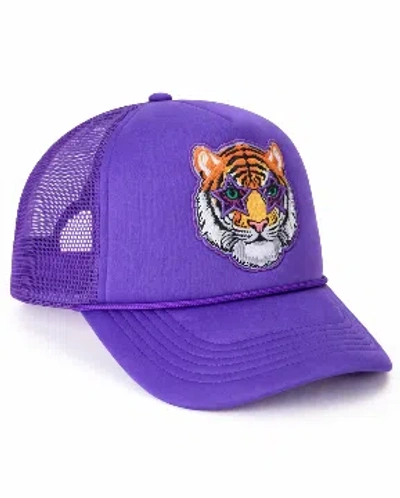 Sunshine Society Kids Tiger Trucker Hat, Purple In Blue