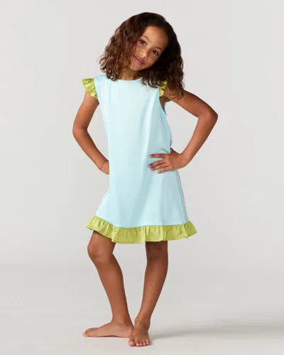 Sunshine Society Kids Turquoise Silky Dress In Blue