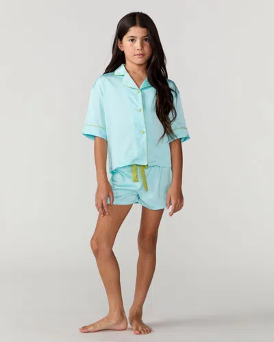 Sunshine Society Kids Turquoise Silky Short Set In Blue