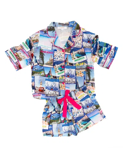 Sunshine Society Kids World Traveler Silky Short Set In Blue