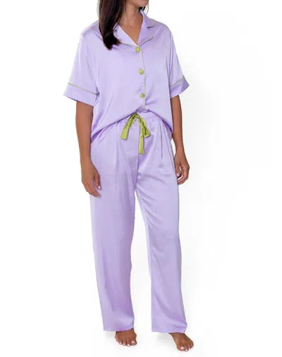Sunshine Society Lavender Silky Pj Pant Set In Purple