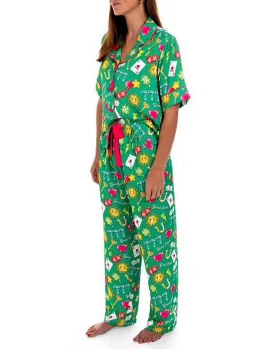 Sunshine Society Lucky Silky Short Sleeve Pant Set In Multi