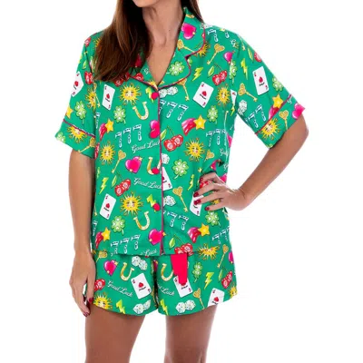 Sunshine Society Lucky Silky Short Sleeve Short Set In Multi
