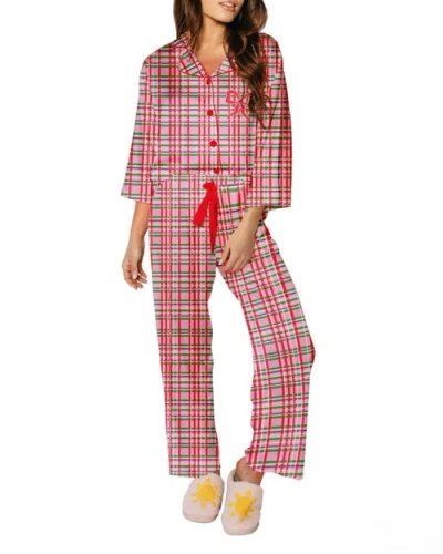 Sunshine Society Merry Magic 3/4 Sleeve Pants Set In Red