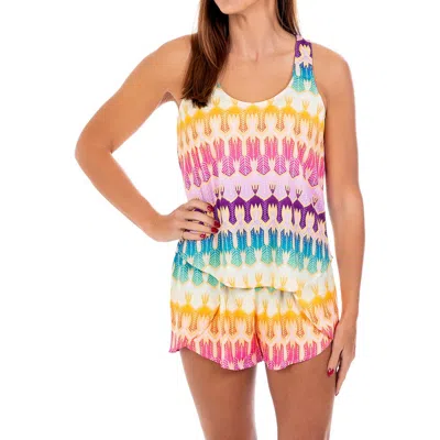 Sunshine Society Palm Royale Tank With Butterfly Shorts In Multi