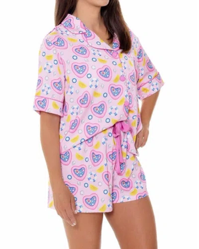 Sunshine Society Pool Party Silky Short Sleeve Shorts Set In Pink
