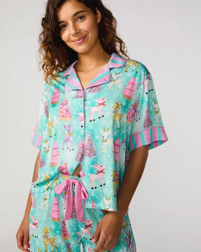 Sunshine Society Prancer Silky Pant Set In Green