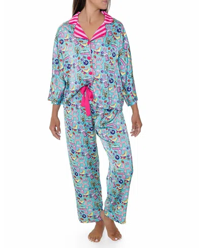 Sunshine Society Silky 90's 3/4 Sleeve Pants Set In Multi
