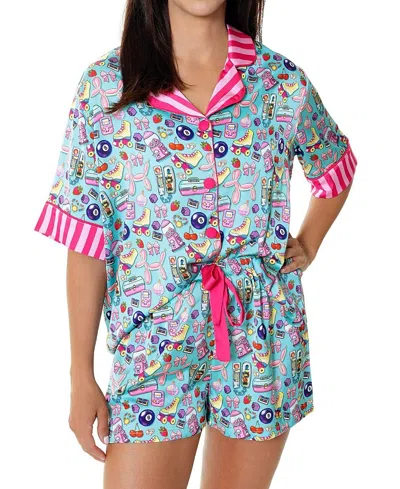 Sunshine Society Silky 90's Short Sleeve Shorts Set In Multi