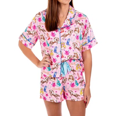 Sunshine Society Silky Cowgirl Candy Short Sleeve Short In Pink